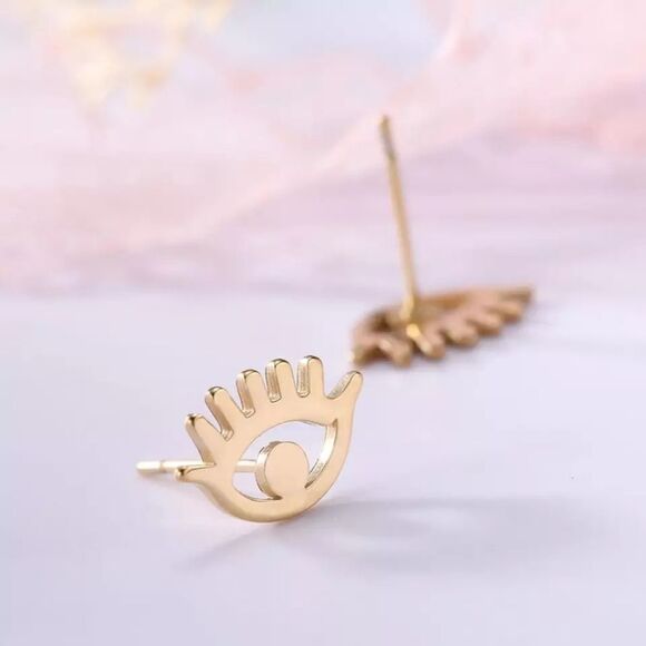 Dainty Gold Evil Eye Stud Earrings - Picture 1 of 7